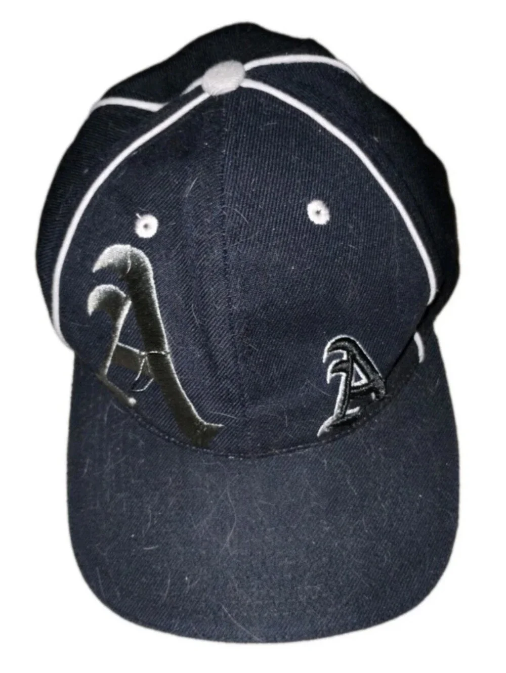 3 'A' Embroidered Black Baseball Cap with White Pinstripes Adjustable